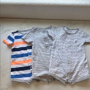Carter's Blue, Orange, and Gray Striped and Patterned One Pieces